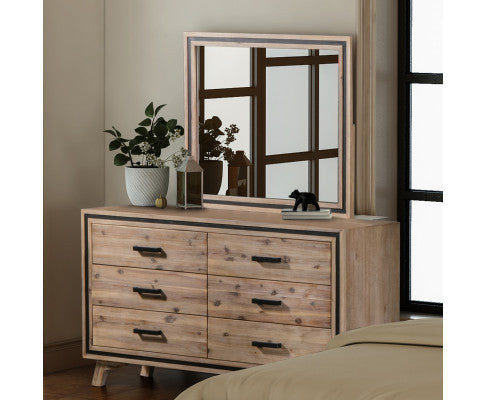 JAYCE 6 DRAWER DRESSING TABLE WITH MIRROR - AS PICTURED