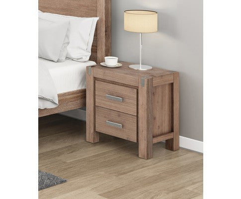 Nowra Acacia 2 Drawer Bedside Table - Classic Oak