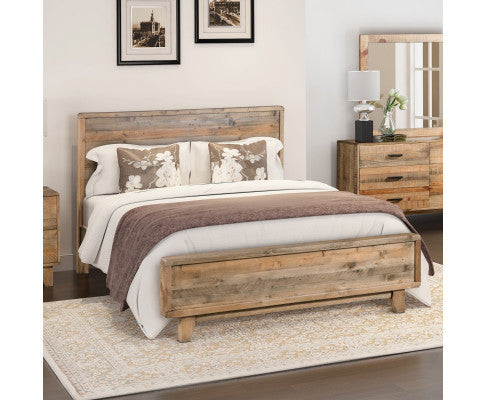 QUEEN WOODVINCE SCANDINAVIAN SOLID TIMBER BED - LIGHT BROWN