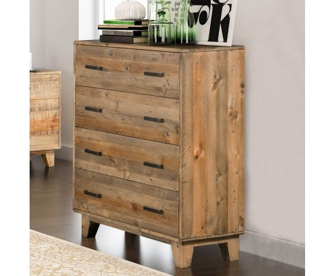 WOODVINCE SCANDINAVIAN SOLID TIMBER TALLBOY CHEST - 4 DRAWERS - (MODEL: 23-15-15-4-19-20-25-12-5) - 1200(H) X 980(W) -LIGHT BROWN