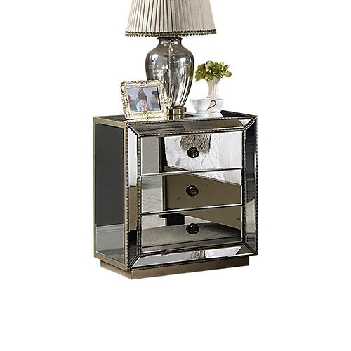 CONCEPCION MIRRORED 3 DRAWER BEDSIDE TABLE - SILVER