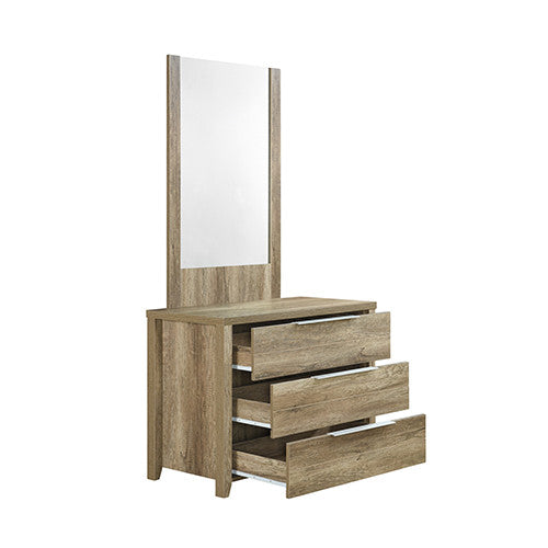 VAUGHAN 3 DRAWER DRESSING TABLE WITH MIRROR - 1000/1800(H) x 1000(W) x 450(D) - OAK