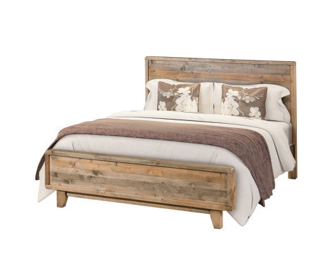 QUEEN WOODVINCE SCANDINAVIAN SOLID TIMBER BED - LIGHT BROWN