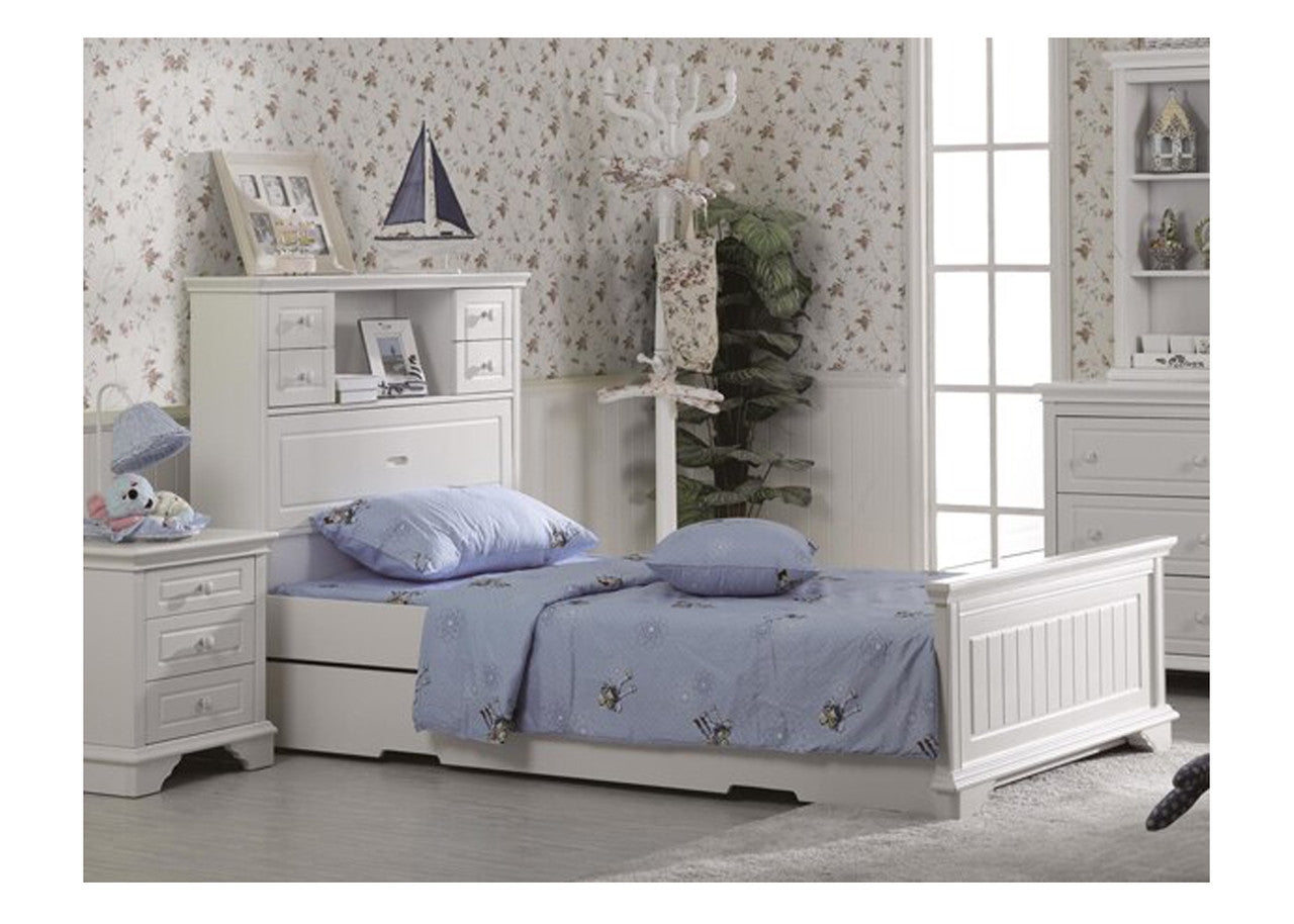 KING SINGLE ISABELLA (LS-023) BED (MODEL 4-1-22-9-14-3-9) WITH MATCHING KING SINGLE TRUNDLE - IVORY WHITE