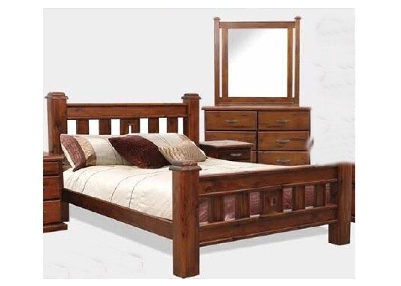 QUEEN SPRING BED AND SLATS - ROUGH SAWN (1082)