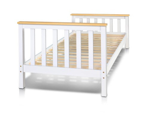 SINGLE LAWRENCE SOLID TIMBER BED FRAME - WHITE (TWO TONE)