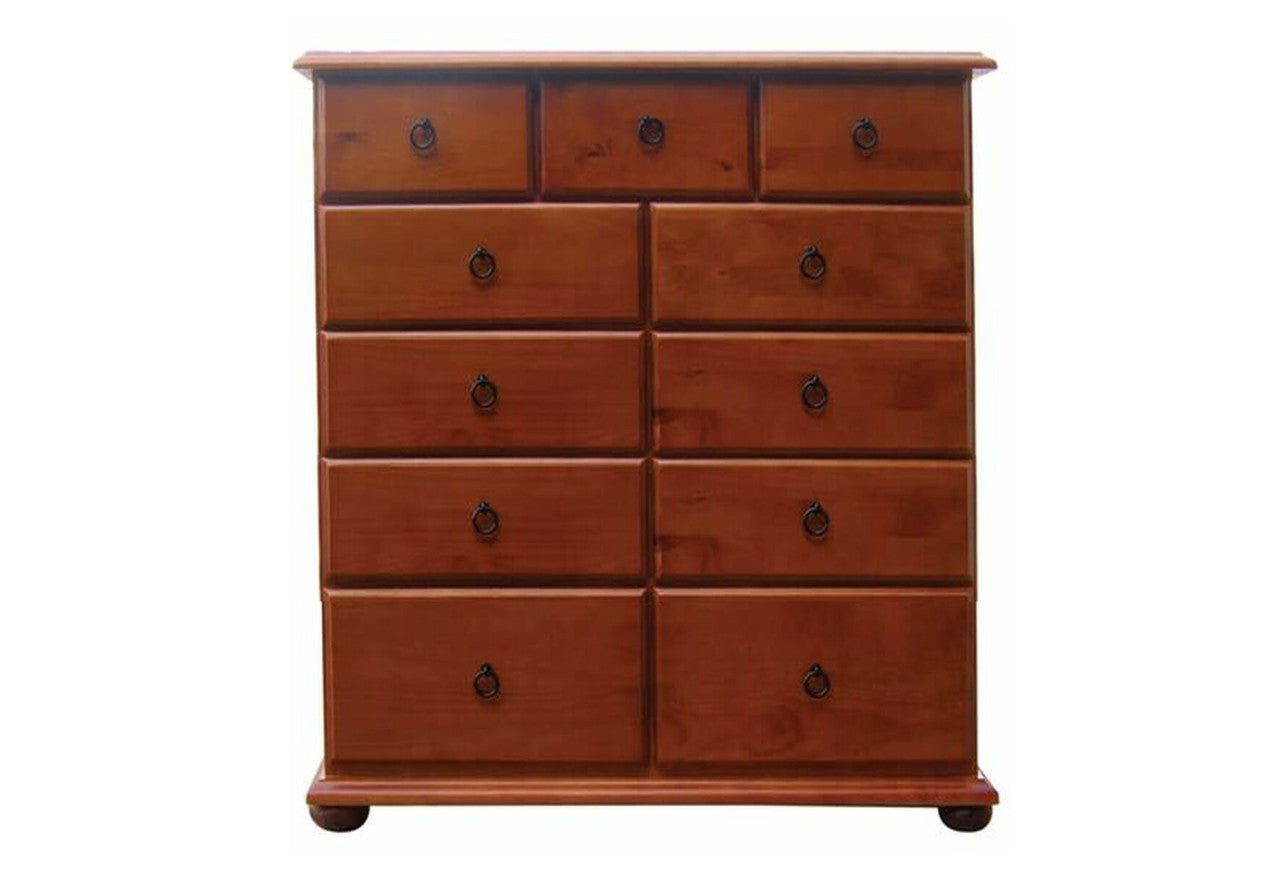 ANNA (AUSSIE MADE) 11 DRAWERS - 9 OVER 2 (9 STANDARD DRAWERS / 2 BLANKET DRAWERS) TALLBOY CHEST - 1230(H) X 1200(W) - ASSORTED COLOURS