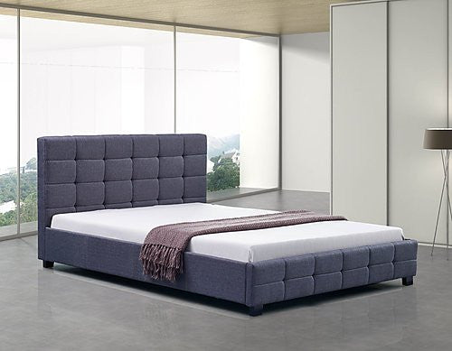 DOUBLE DELUXE LINEN FABRIC TUFTED BED - GREY