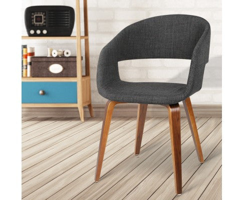 ABBIE SET OF 2 FABRIC UPHOLSTERED CHAIR - CHARCOAL