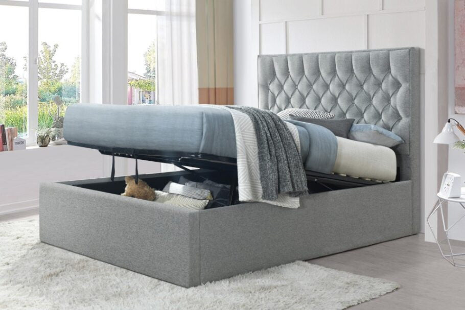 QUEEN WILSON FABRIC GASLIFT BED - PEBBLE