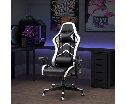 JEMAINE PU LEATHER OFFICE COMPUTER GAMING CHAIR - BLACK & WHITE