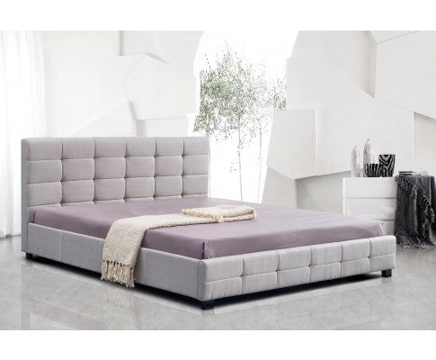 KING DELUXE FABRIC BED FRAME WITH TUFTED HEADBOARD - BEIGE