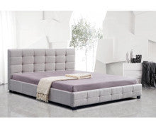 KING DELUXE FABRIC BED FRAME WITH TUFTED HEADBOARD - BEIGE