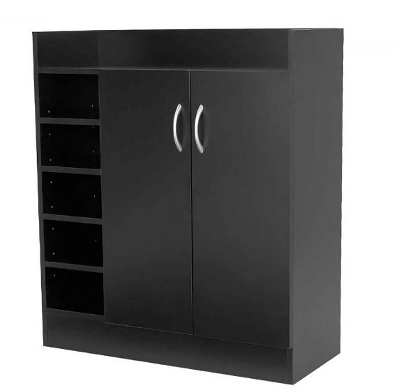 DANNY 2 DOOR SHOE CABINET WITH 21 COMPARTMENTS - 900(H) x 800(W) - BLACK