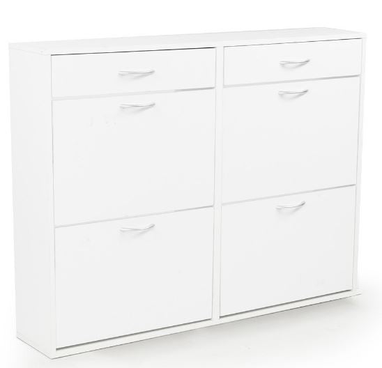 SHOE CABINET WITH 4 STORAGE COMPARTMENTS & 2 DRAWERS - 920(H) x 1200(W) - WHITE