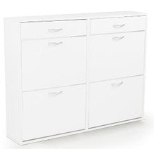 SHOE CABINET WITH 4 STORAGE COMPARTMENTS & 2 DRAWERS - 920(H) x 1200(W) - WHITE