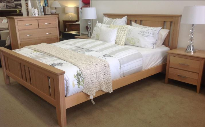 WESTHELM (AUSSIE MADE) DOUBLE OR QUEEN 5 PIECE (DRESSER) BEDROOM SUITE - TASSIE OAK COMBINATION - ASSORTED COLOURS