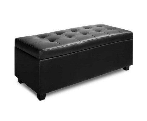 MARTINEZ UPHOLSTERED LEATHERETTE STORAGE OTTOMAN - 360(H) X 1020(L) - BLACK