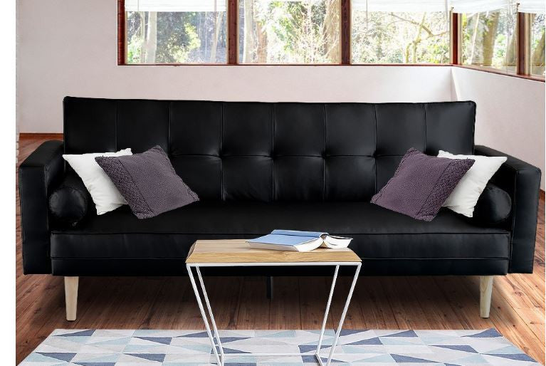 LEVIS 3 SEATER LEATHERETTE SOFA BED - BLACK