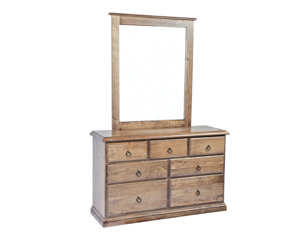 CRONULLA (AUSSIE MADE) 7 DRAWER DRESSER WITH MIRROR - TASSIE OAK COMBINATION - ASSORTED COLOURS
