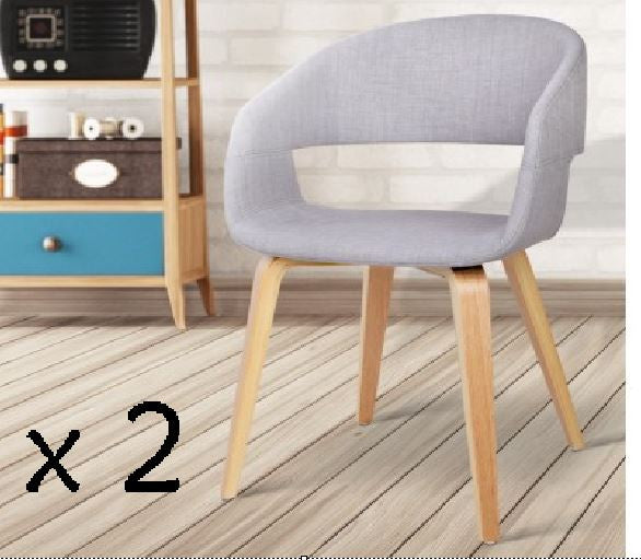 ABBIE SET OF 2 FABRIC UPHOLSTERED CHAIR - LIGHT GREY