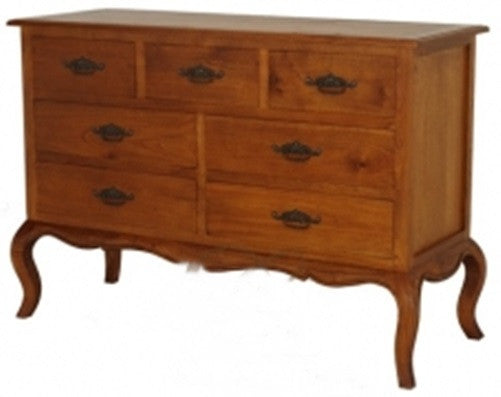 FRENCH PROVINCIAL 7 DRAWER DRESSER (TB 007 FP) - 900(H) X 1300(W) - LIGHT PECAN