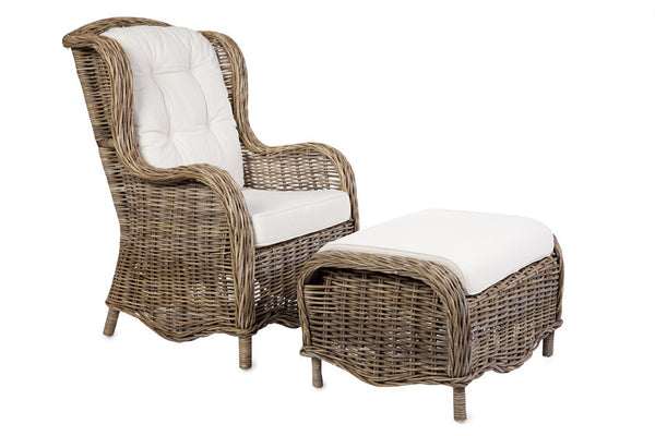 PRINCE (DET793) RATTAN CHAIR INCLUDING CUSHIONS WITH FOOT STOOL - KUBU GREY