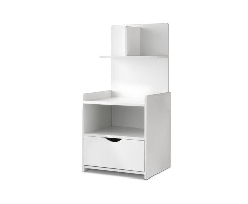 NUMEL BEDSIDE TABLE WITH DRAWER AND DISPLAY SHELF - WHITE