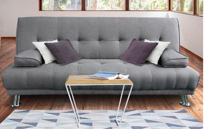 BRANDIN 3 SEATER FABRIC SOFA BED WITH ARMREST - LIGHT GREY