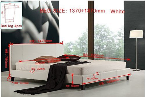DOUBLE (ING-DBFB-WHITE) LEATHERETTE  BED FRAME  - WHITE
