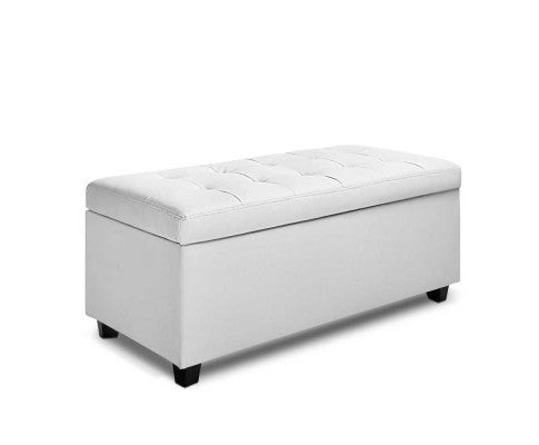 MARTINEZ UPHOLSTERED LEATHERETTE STORAGE OTTOMAN - 360(H) X 1020(L) - WHITE