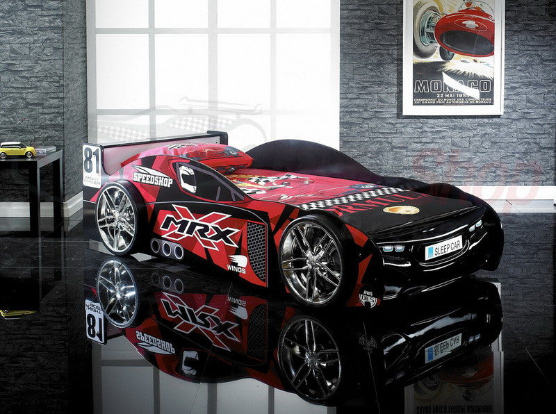 SINGLE MRX RACING CAR BED - BLACK / RED