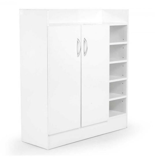 DANNY 2 DOOR SHOE CABINET WITH 21 COMPARTMENTS - 900(H) x 800(W) - WHITE