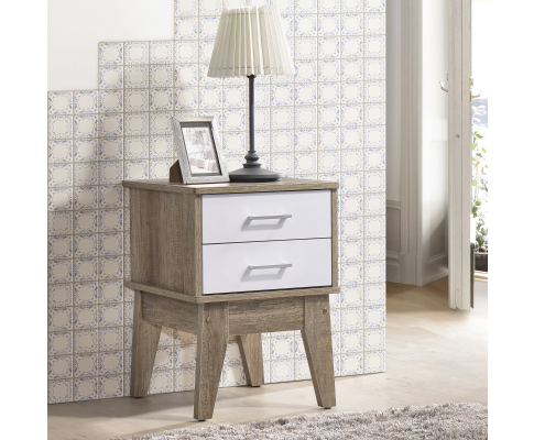 Bartel 2 Drawer Bedside Table - Oak + White