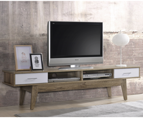 BARTEL 2 SHELVES/ 2 DRAWER TV STAND CABINET - OAK + WHITE