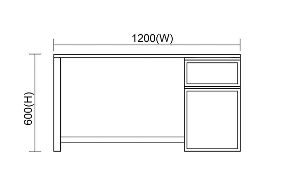 SNOW DESK 1 DOOR / 1 DRAWER T&G BACK & DRAWER BOTTS (NO HANDLES) - (RHS FACING) -ALL PINE - SIDES SMOOTH PINE - 1200 X 600 - ASSORTED COLOURS