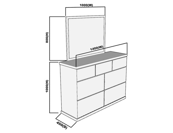 URBAN FLAT TOP DRESSER & MIRROR 1400Wx1000Hx450D/Mirror 1000Wx800H - BURNT UMBER