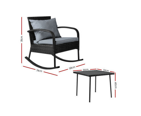 CLARENCE INDOOR/ OUTDOOR ROCKING CHAIR WITH TABLE - BLACK