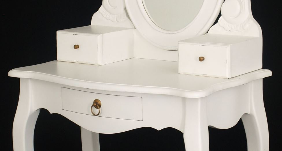QUEEN ANNA 3 DRAWER SMALL DRESSING TABLE WITH MIRROR - 1370(H) X 700(W)- WHITE