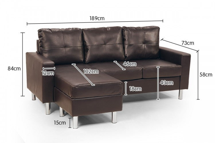 SMITH LEATHERETTE SOFA LOUNGE WITH CHAISE(LF) - SEPARABLE OTTOMAN - BROWN