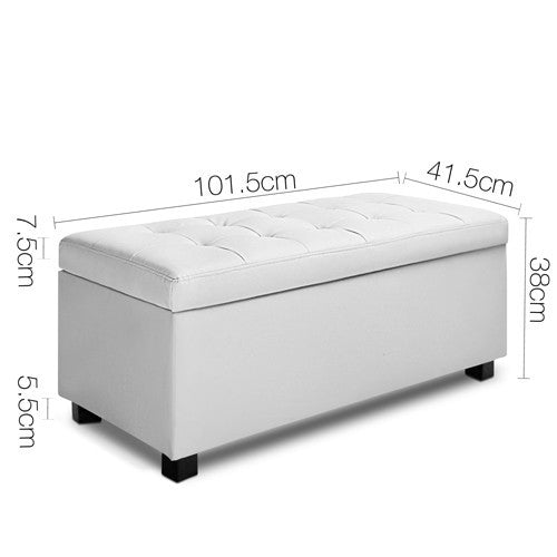 SWISS LARGE LEATHERETTE OTTOMAN CHEST BOX FOOT STOOL (OTM-L2-WH) -380(H) X 1015(W) - WHITE