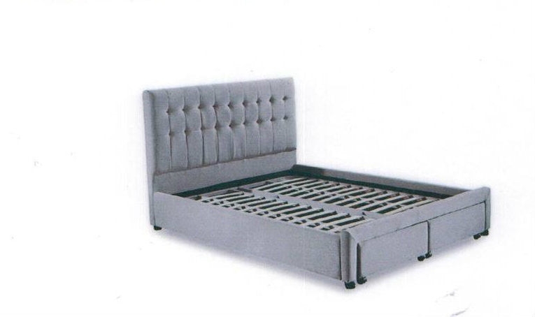 KING PARIS FABRIC OR LEATHERETTE UPHOLSTERED BED WITH DRAWERS - GREY