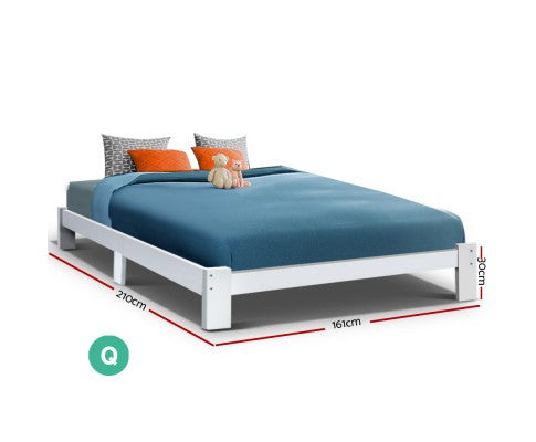 QUEEN BELINDA WOODEN DOONER / PLATFORM BED FRAME - WHITE