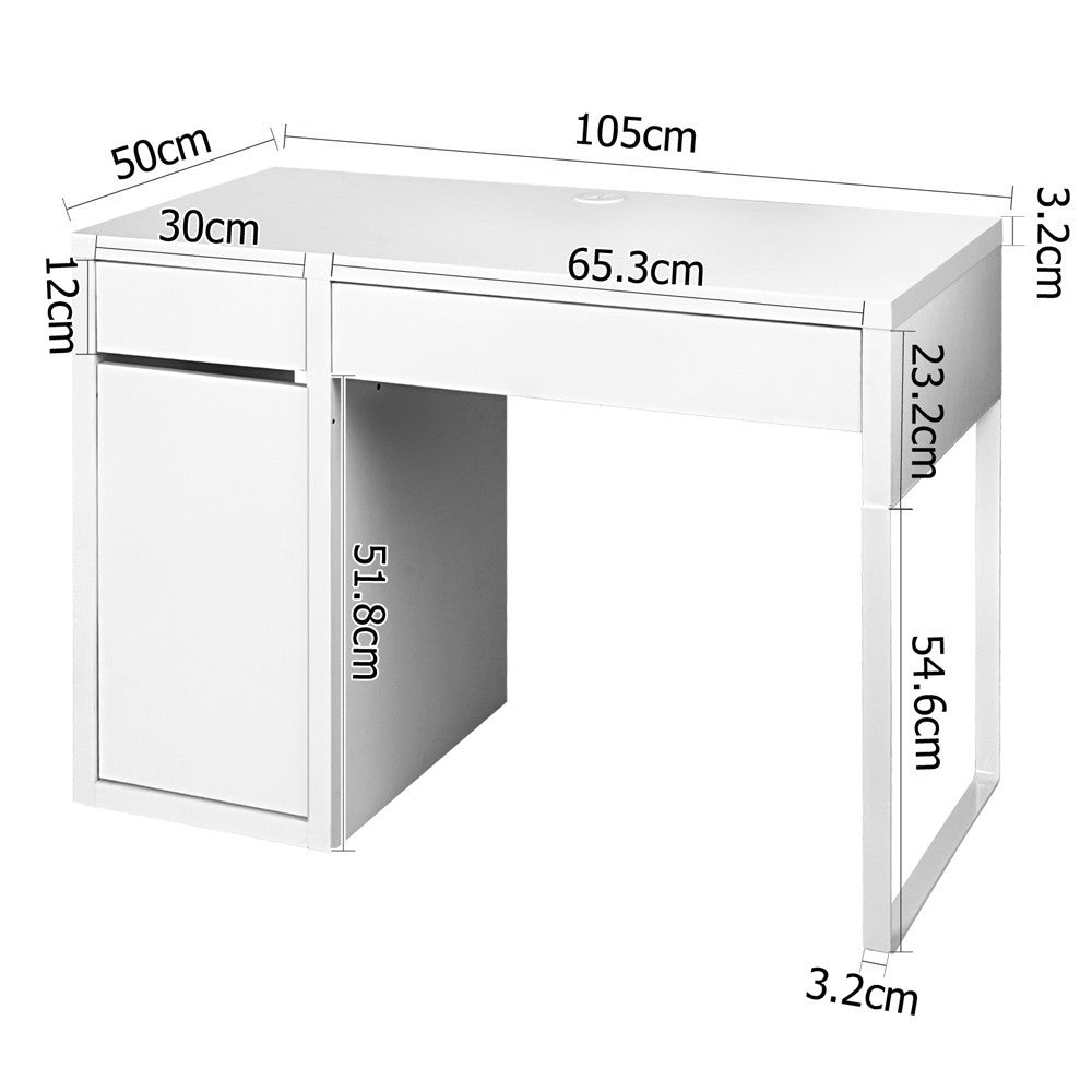 MAYA OFFICE COMPUTER DESK WITH DRAWERS (DESK-DRAW-105-WH-AB) - WHITE