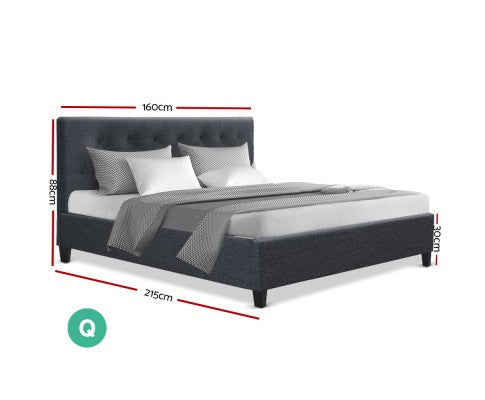 QUEEN EDISON FABRIC UPHOLSTERED BED FRAME WITH TUFTED HEADBOARD- CHARCOAL