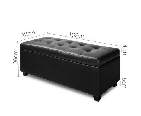 MARTINEZ UPHOLSTERED LEATHERETTE STORAGE OTTOMAN - 360(H) X 1020(L) - BLACK
