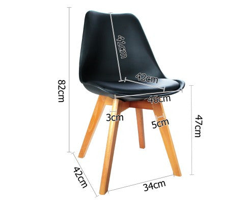 DASH SET OF 4 DINING CHAIR - LEATHERETTE SEAT - BLACK / BEECH