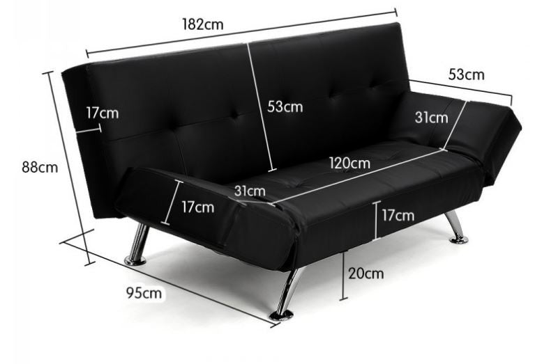 JENKINS 3 SEATER LEATHERETTE CLICK CLACK SOFA BED - BLACK