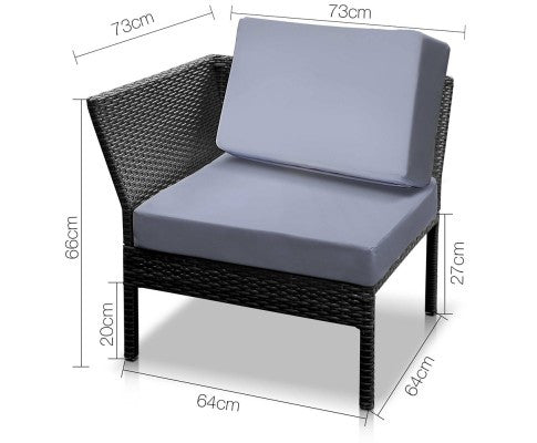 NIEL STACKABLE 6 PCS BLACK WICKER RATTAN 5 SEATER OUTDOOR LOUNGE SET GREY