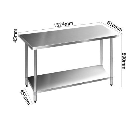 SMITH 430 STAINLESS STEEL KITCHEN/ WORK BENCH TABLE 1524(L) - STAINLESS
